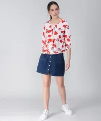 Elizy Women White Base Red  Floral Printed Bell Sleeve Top-thumb1