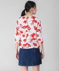 Elizy Women White Base Red  Floral Printed Bell Sleeve Top-thumb3