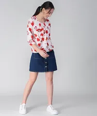 Elizy Women White Base Red  Floral Printed Bell Sleeve Top-thumb2