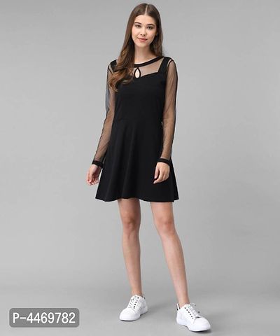 Elizy Women Black Plain Short Hosery Dress-thumb0