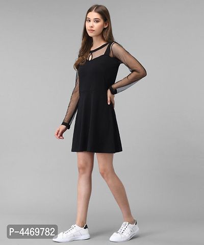 Elizy Women Black Plain Short Hosery Dress-thumb3