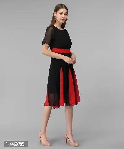 Elizy Women Black Red Kali Georgette Midi Dress-thumb0