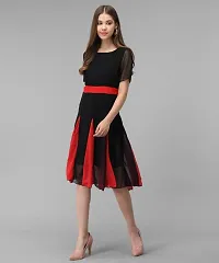 Elizy Women Black Red Kali Georgette Midi Dress-thumb1