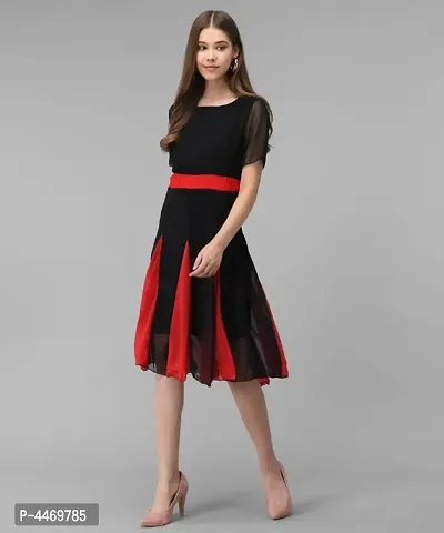 Elizy Women Black Red Kali Georgette Midi Dress-thumb2