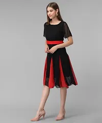 Elizy Women Black Red Kali Georgette Midi Dress-thumb2