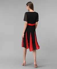 Elizy Women Black Red Kali Georgette Midi Dress-thumb3