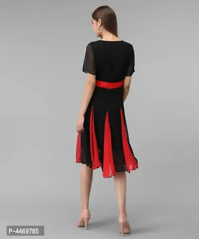 Elizy Women Black Red Kali Georgette Midi Dress-thumb4