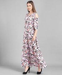 Elizy Women White Base Multi Floral Printed crepe Maxi Dress-thumb1