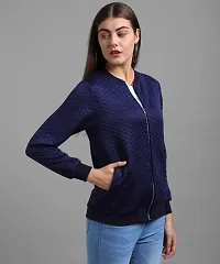 Blue Fleece Solid Sweatshirts For Women-thumb1