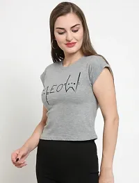 Elizy Women Grey Meow Printed Crop Top-thumb1
