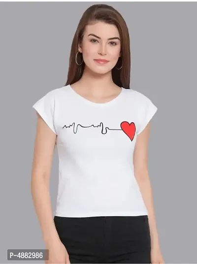 Elizy Women White Heart Beat Printed Crop Top