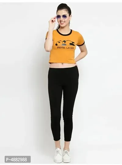 Elizy Women Mustured MayBe Later Printed Crop Top-thumb3