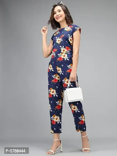Vivient Women Nevy Color Red Flower Printed Jumpsuit-thumb0