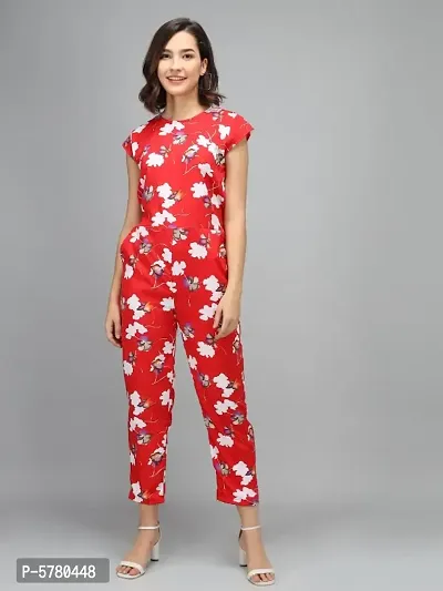 Vivient Women Red Color White Flower Printed Jumpsuit-thumb0