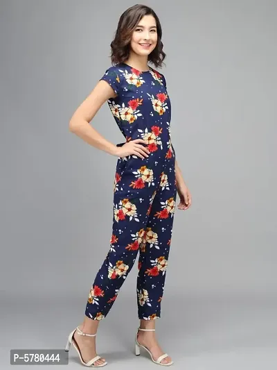 Vivient Women Nevy Color Red Flower Printed Jumpsuit-thumb3