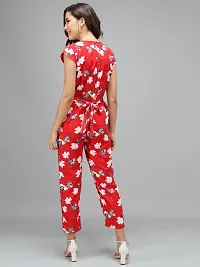 Vivient Women Red Color White Flower Printed Jumpsuit-thumb2