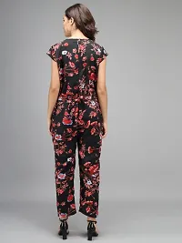 Vivient Women Black Color Red Flower Printed Jumpsuit-thumb2