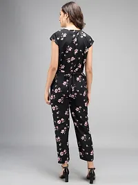 Vivient Women Black Color Pink Flower Printed Jumpsuit-thumb1