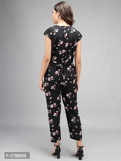 Vivient Women Black Color Pink Flower Printed Jumpsuit-thumb2