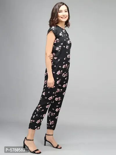 Vivient Women Black Color Pink Flower Printed Jumpsuit-thumb4
