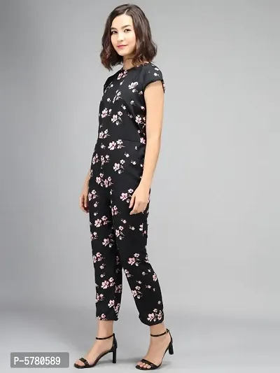 Vivient Women Black Color Pink Flower Printed Jumpsuit-thumb3