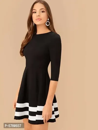Elizy Women Black Bottom White Double Stripe Midi Dress-thumb0