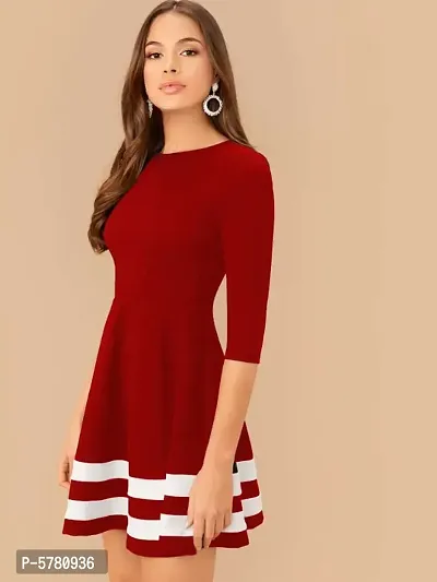 Elizy Women Red Bottom White Double Stripe Midi Dress