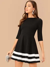 Elizy Women Black Bottom White Double Stripe Midi Dress-thumb1