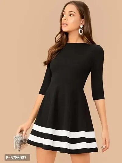 Elizy Women Black Bottom White Double Stripe Midi Dress-thumb2