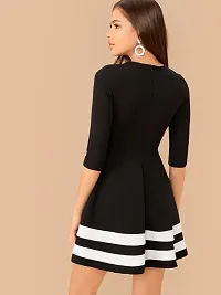 Elizy Women Black Bottom White Double Stripe Midi Dress-thumb2