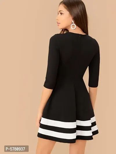 Elizy Women Black Bottom White Double Stripe Midi Dress-thumb3