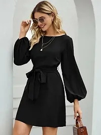 Stylish Crepe Black Solid Dress For Women-thumb2