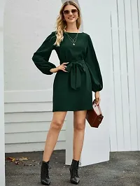 Stylish Crepe Green Solid Dress For Women-thumb1