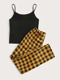 Women Cotton Printed Tee And Checked Lower Co-Ord Set-thumb1