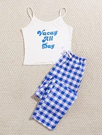 Women Cotton Printed Tee And Checked Lower-thumb2
