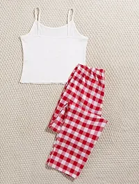 Women Cotton Printed Tee And Checked Lower-thumb1