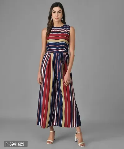 Trendy Women Multicolour Striped Fit and Flare Jumpsuit-thumb0