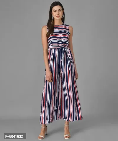 Trendy Women Red and Blue Striped Fit and Flare Jumpsuit-thumb0