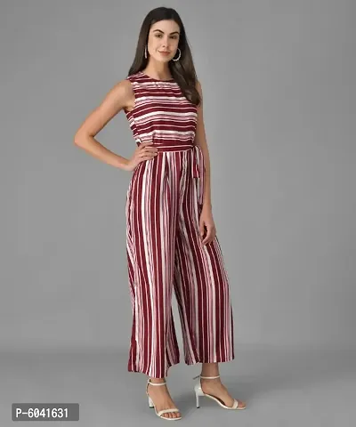 Trendy Women Maroon and Red Striped Fit and Flare Jumpsuit-thumb2
