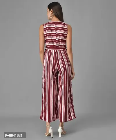 Trendy Women Maroon and Red Striped Fit and Flare Jumpsuit-thumb4