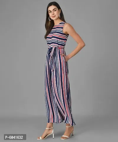 Trendy Women Red and Blue Striped Fit and Flare Jumpsuit-thumb2