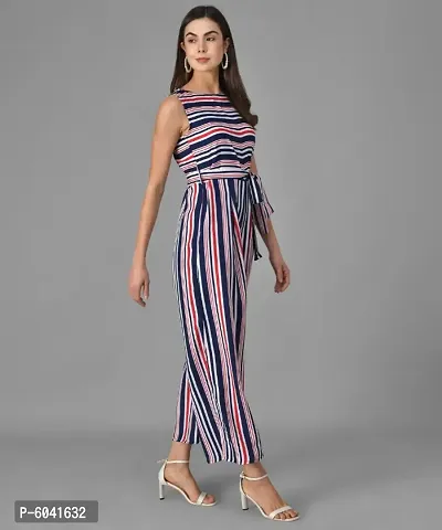 Trendy Women Red and Blue Striped Fit and Flare Jumpsuit-thumb3