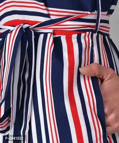 Trendy Women Red and Blue Striped Fit and Flare Jumpsuit-thumb5