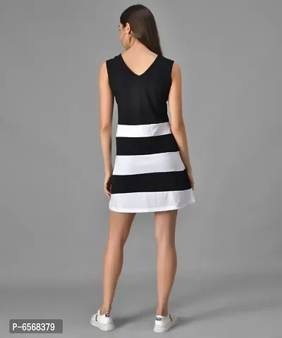 Elizy Black Double Stripe Short Dress For Women-thumb2