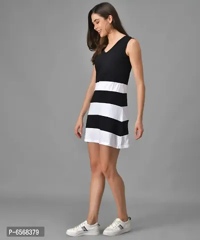 Elizy Black Double Stripe Short Dress For Women-thumb3