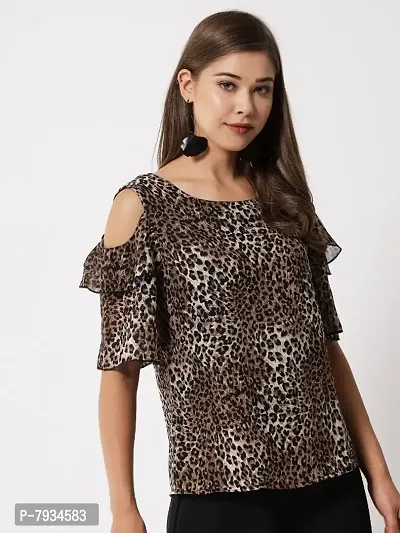 Women White Mix Tiger printed Cold Shoulder Top-thumb3