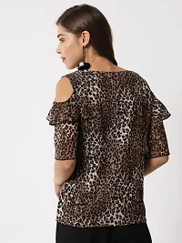 Women White Mix Tiger printed Cold Shoulder Top-thumb1