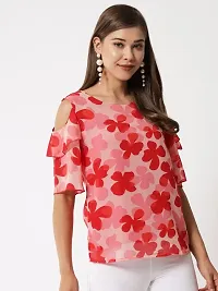 Women Pink Floral printed Cold Shoulder Top-thumb1