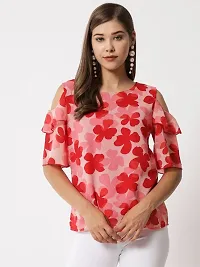 Women Pink Floral printed Cold Shoulder Top-thumb2