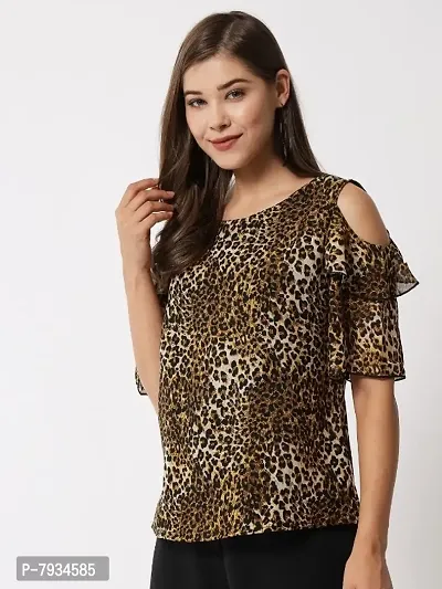 Women Tiger printed Cold Shoulder Top-thumb2